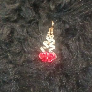 Red ♥️ rose swirl rhinestone silver  gold earrings